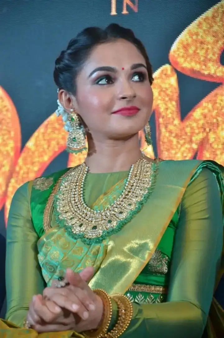 Andrea Jeremiah In Indian Traditional Green Saree Jewelry